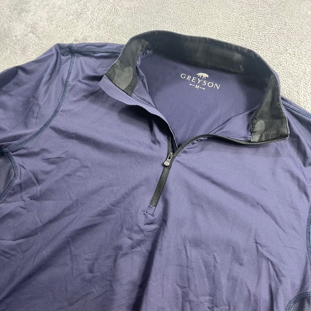 Greyson Clothiers Mens Navy Blue Camo Trim Quarter Zip Golf Pullover Size Medium